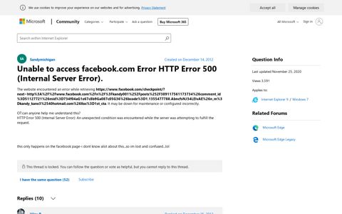Unable to access facebook.com Error HTTP Error 500 ...