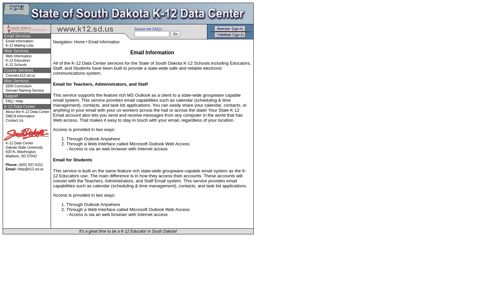 Email Information - State of South Dakota K-12 Data Center