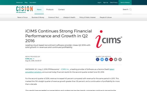 iCIMS Continues Strong Financial Performance and Growth in ...