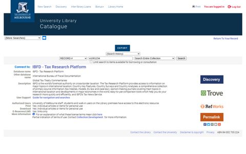 IBFD - Tax Research Platform - University of Melbourne Library