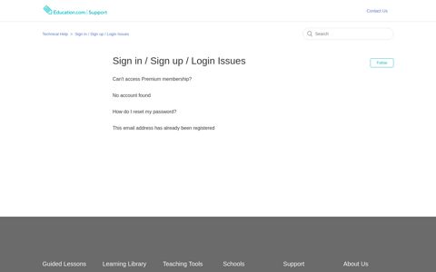Sign in / Sign up / Login Issues – Education.com