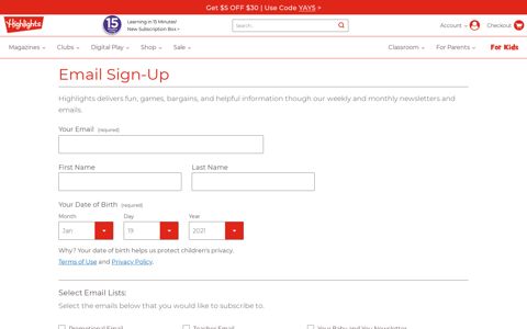 Email Sign Up | Highlights for Children