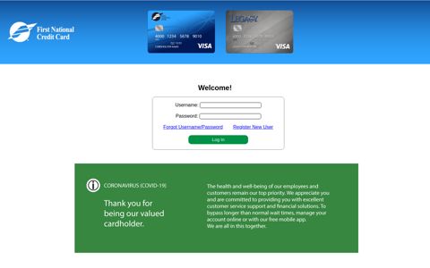 Login or Register New User - First National Credit Card