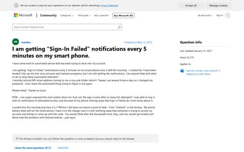 I am getting "Sign-In Failed" notifications every 5 minutes on ...