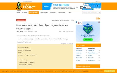 How to convert user class object to json file when success login