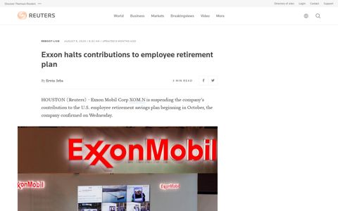 Exxon halts contributions to employee retirement plan | Reuters