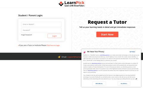 Login to Your Account Or Join LearnPick - The Global Tutoring ...