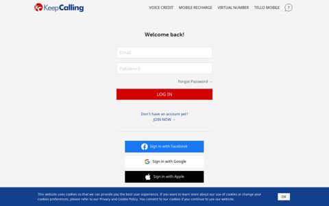 Welcome to KeepCalling.com - Log in or create a new account