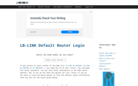 LB-LINK routers - Login IPs and default ... - 192.168.1.1