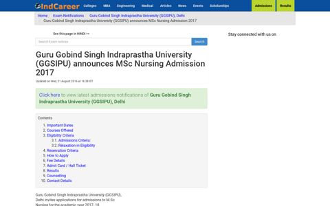 Guru Gobind Singh Indraprastha University MSc Nursing ...