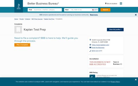 Kaplan Test Prep | Complaints | Better Business Bureau® Profile