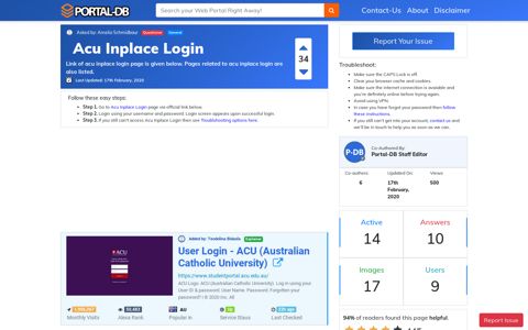 Acu Inplace Login - Portal Homepage
