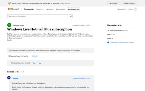 Windows Live Hotmail Plus subscription - Microsoft Community