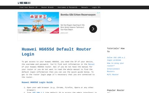Huawei HG655d - Default login IP, default username ...