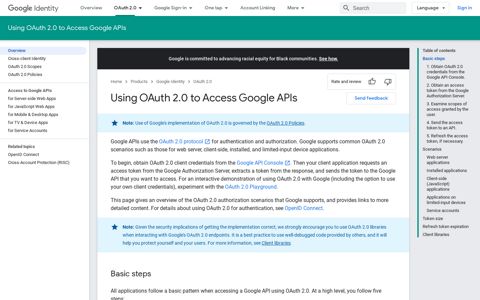 Using OAuth 2.0 to Access Google APIs | Google Identity