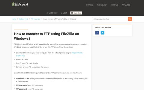 How to connect to FTP using FileZilla on Windows? - SiteGround