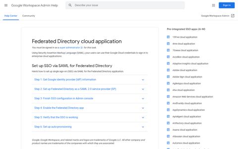 Federated Directory cloud application - Google Workspace ...