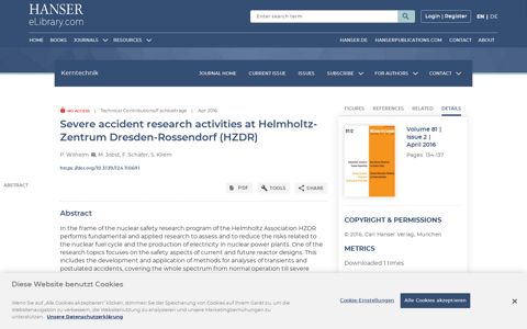 Severe accident research activities at Helmholtz-Zentrum ...