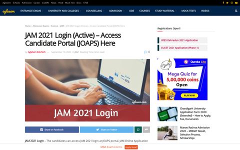 JAM 2021 Login (Active) - Access Candidate Portal (JOAPS ...