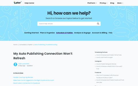 My Auto Publishing Connection Won't Refresh – Later