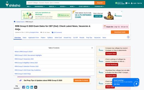 RRB Group D 2020 Exam Dates for CBT (Out): Check Latest ...