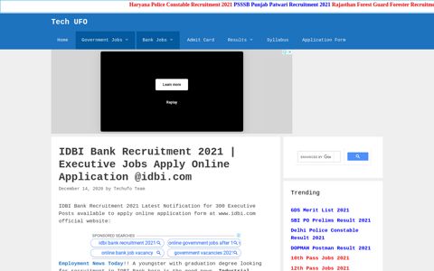 IDBI Bank Recruitment 2021 Apply Online, Executive Jobs ...