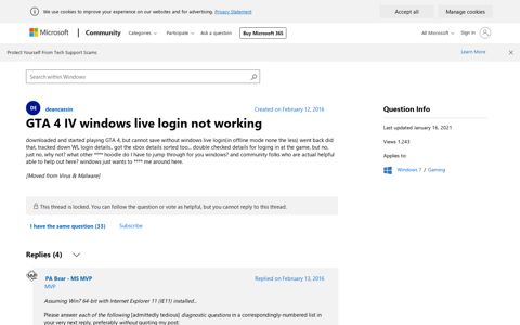 GTA 4 IV windows live login not working - Microsoft Community