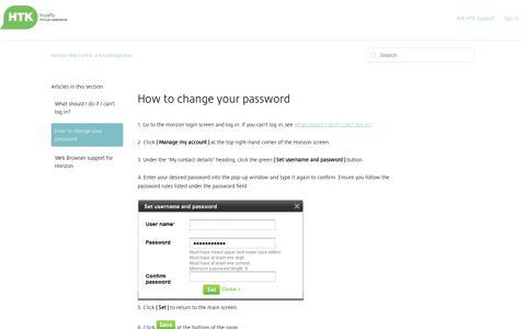 How to change your password – Horizon Help Centre