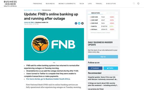 Update: FNB's online banking up and running after outage