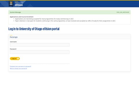 Log in to eVision - University of Otago