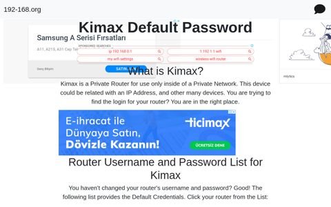 Kimax Default Password - 192-168.org