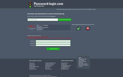 Accounts and passwords to access freesound.org