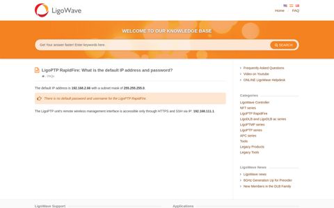 LigoPTP RapidFire: What is the default IP address ... - LigoWave