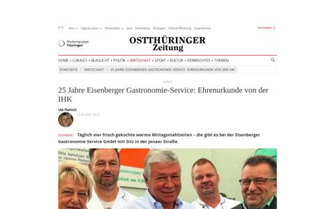 25 Jahre Eisenberger Gastronomie-Service: Ehrenurkunde ...