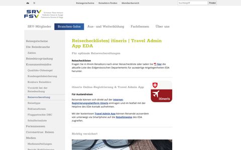 Reisechecklisten| itineris | Travel Admin App EDA- SRV FSV