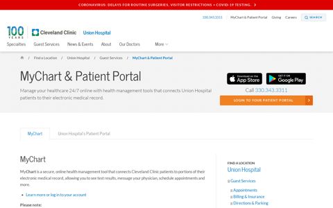 MyChart & Patient Portal | Union Hospital - Cleveland Clinic