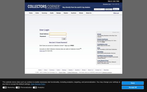 Login to your account - Collectors Corner