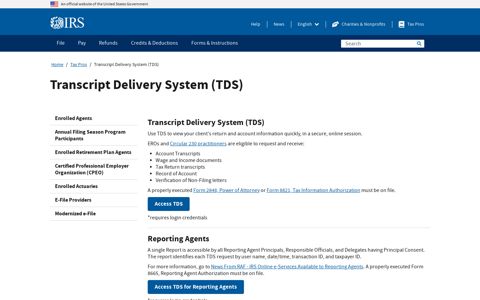 Transcript Delivery System (TDS) | Internal Revenue Service