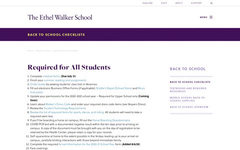 Back to School Checklists - Ethel Walker School