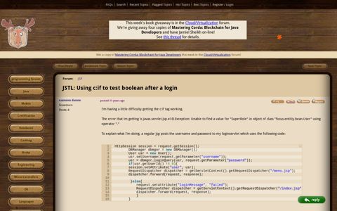 JSTL: Using c:if to test boolean after a login (JSP forum at ...