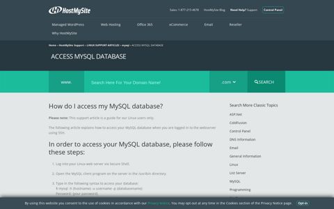 How do I access my MySQL database?HostMySite