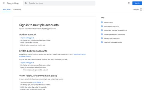 Sign in to multiple accounts - Blogger Help - Google Support