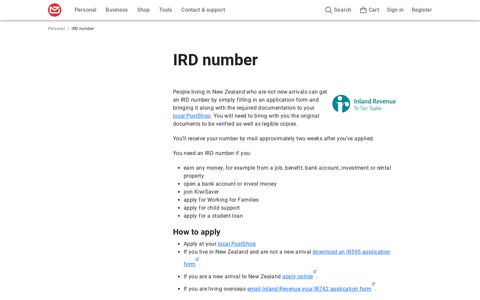 IRD number | New Zealand Post