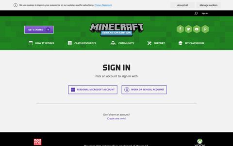 Sign In / Sign Up | Minecraft: Education Edition