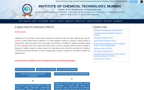 Apply Online for Admission 2020-21 - ICT Mumbai