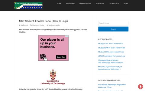 MUT Student iEnabler Portal | How to Login - South Africa Portal