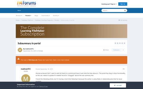 Subsummary in portal - Portals - FMForums.com