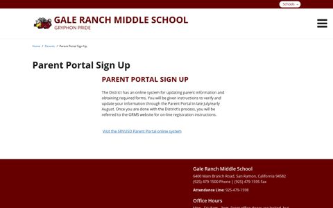 Parent Portal Sign Up - Gale Ranch Middle School