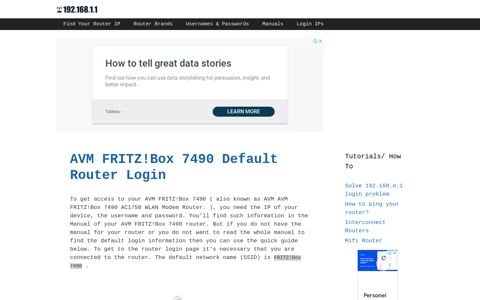 AVM FRITZ!Box 7490 - Default login IP, default username ...
