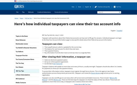 Here's how individual taxpayers can view their tax account info